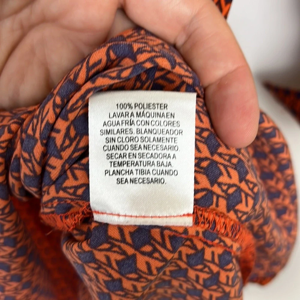 MAISON JULES button down shirt dress roll tab collared orange and navy M - Picture 13 of 13